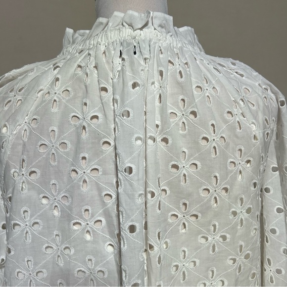 Nine West White Eyelet Women's Ruffle Collar Blouse - Picture 8 of 16